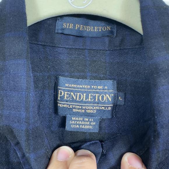Pendleton Sir Pendleton Clergy Tartan Plaid‎ Button Down Shirt Men L Blue Wool - Picture 2 of 10
